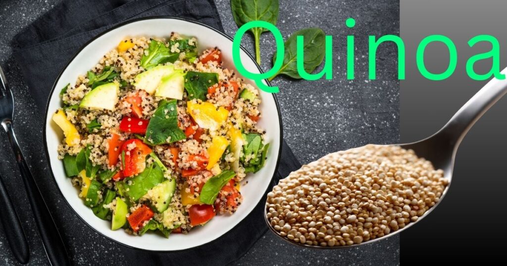 A bowl of cooked quinoa showing small, fluffy, pearl-colored grains with a light, airy texture.