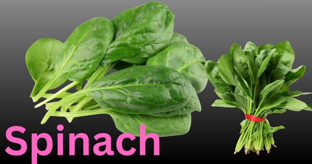 Fresh green spinach leaves with their characteristic dark green color and tender appearance.